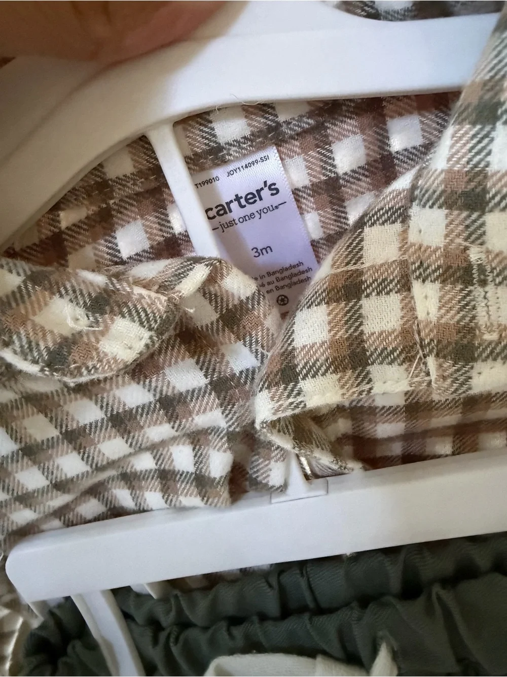 NWT Carter's Plaid Cream and Tan Button-Front Romper with Olive Bottoms